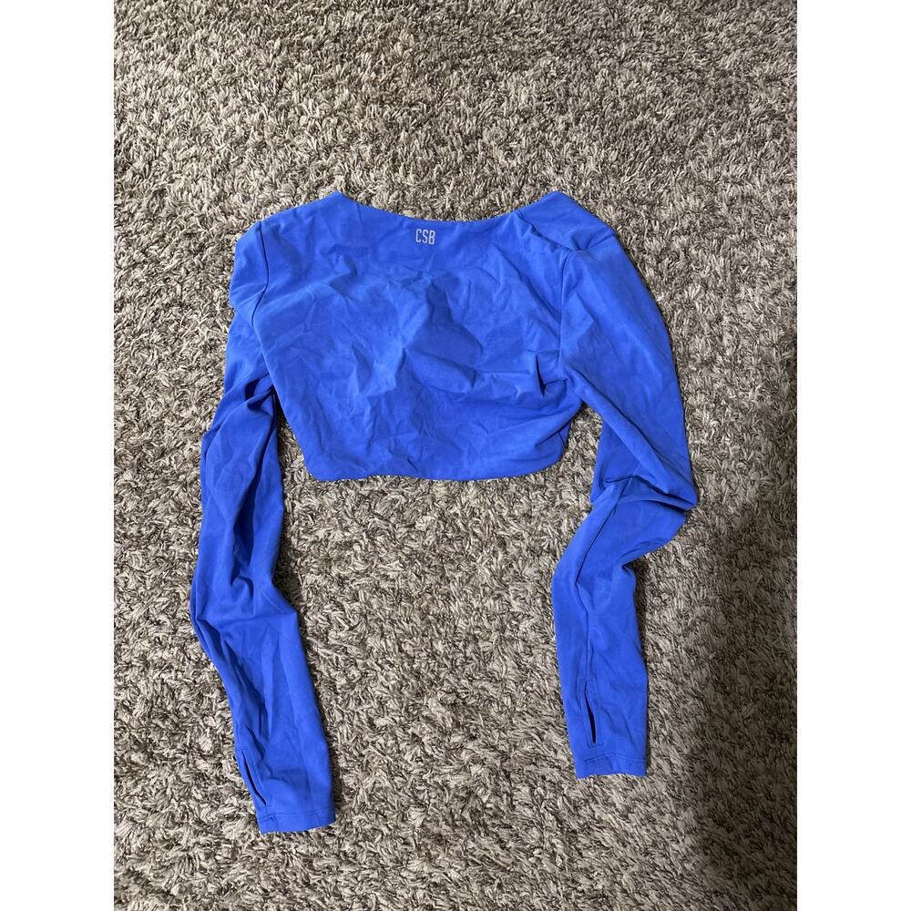 CSB Crop Shop Boutique Long Sleeve Blue Crop Top Twist Front L - Picture 4 of 4
